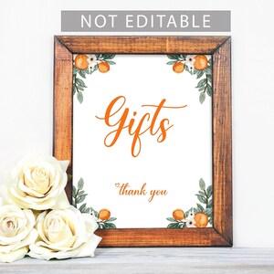Little Cutie Baby Shower Gifts Sign Template, Baby Gifts Cutie Orange Baby Shower Sign Template, Digital Instant Access Baby Shower 903