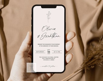 Cell Phone Wedding E-vite Template, Digital Wedding Invitation Instant Access Minimal Wedding Invite, Blush Wedding Electronic 1306