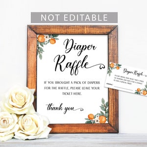 A Little Cutie Diaper Raffle Card Template, Cutie Diaper Raffle Baby Shower Sign Ticket Template, Digital Download Orange Baby Shower 902