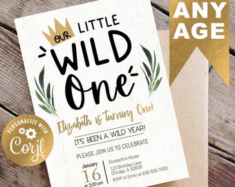 Editable Our Little Wild One Birthday Invitation, Wild Birthday Invite, Digital Wild One Birthday Invite, You Edit Printable Wild Invite