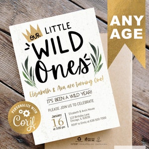 Editable Wild Ones Birthday Invitation, Wild Birthday Invitation, Digital Twin Birthday, Virtual Birthday Invite, Drive By Party, You Edit