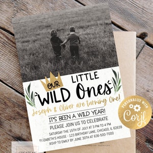 Unsere Wild Ones Foto Geburtstagseinladung, Wild Ones Geburtstagseinladung, Digital Twin Geburtstag, Gemeinsame Wilde Geburtstagsparty einladen, Sie bearbeiten