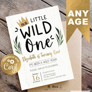 Editable Wild One Birthday Invitation, Wild Birthday Invitation, Digital,Instant Download, Virtual Birthday Invite, Drive By Party, You Edit