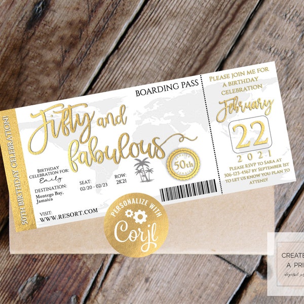 Milestone Birthday Boarding Pass Editable Invitation, Birthday Invite, Digital Instant Access, Destination Birthday Invitation Boarding Pass