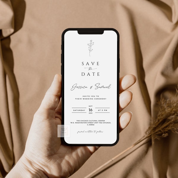 Electronic Save The Date Evite Template, Save The Date Electronic Instant Download, Smartphone Wedding Invite DIY 1381 Saturn