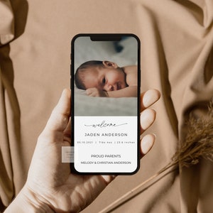Baby Birth Announcement Template for mobile phone, New baby announcement Social Media Announcement, Editable Birth Announcement 1158