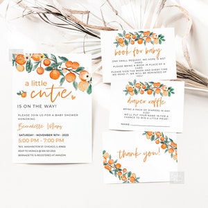 A Little Cutie Is On The Way Baby Shower Invitation Bundle, Cutie Orange Baby Shower Invite Template, Digital Baby Shower Invite 974 2001