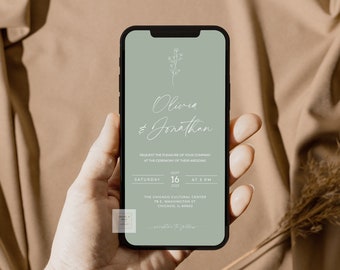 Electronic Wedding Invitation Template, Sage Green Text Message Wedding E vite, Cell Phone Invite Instant download 1343