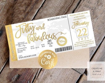 Milestone Birthday Boarding Pass Editable Invitation, Birthday Invite, Digital Instant Access, Destination Birthday Invitation Boarding Pass