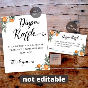 Little Cutie Diaper Raffle Sign Template, Cutie Orange Baby Shower Sign Ticket Template, Digital Instant Access Orange Baby Shower 902