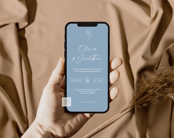 Digital Wedding Invitation Template, Digital Download Wedding Invite, Wedding Evite, Light Blue Floral Wedding Invite 1134