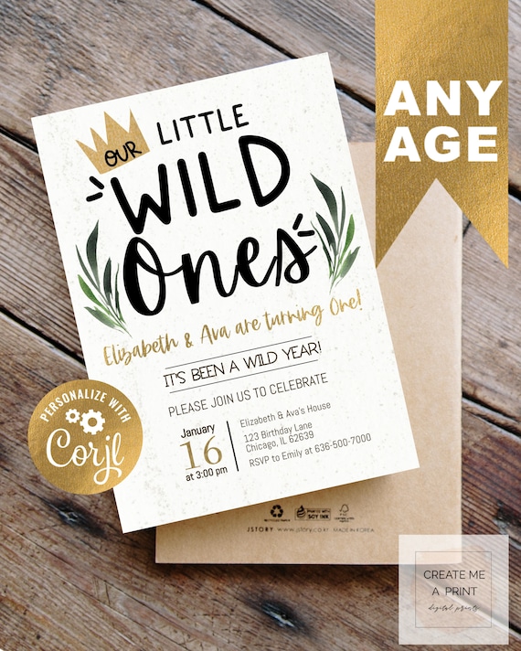 Editable Wild Ones Birthday Invitation, Wild Birthday Invitation, Digital Twin Birthday, Virtual Birthday Invite, Drive By Party, You Edit