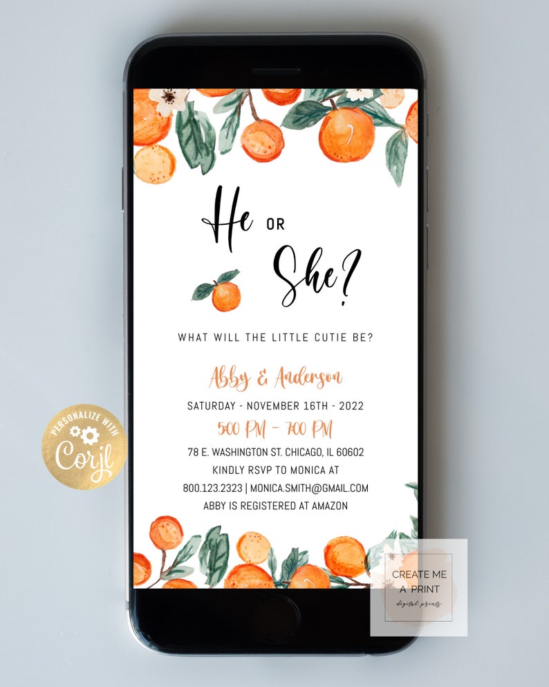 Little Cutie Gender Reveal Invitation for MOBILE Editable Etsy