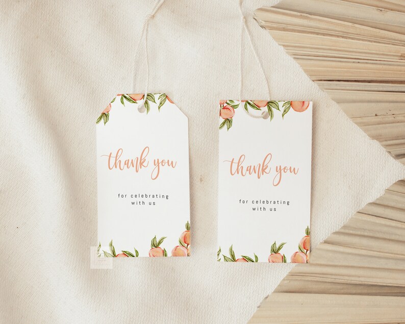 Editable Peach Birthday Template, Printable Favor Thank You Tags ...