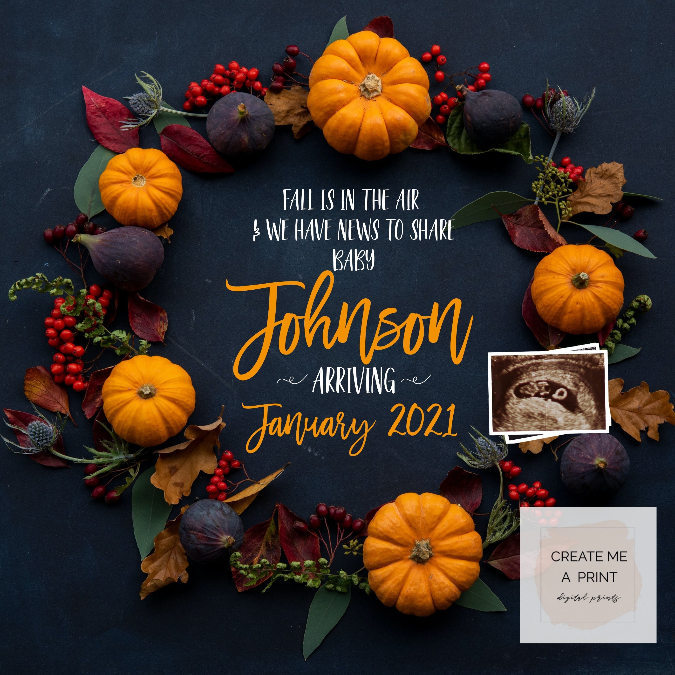 Editable Digital Pregnancy Announcement Thanksgiving, Baby Announceme…
