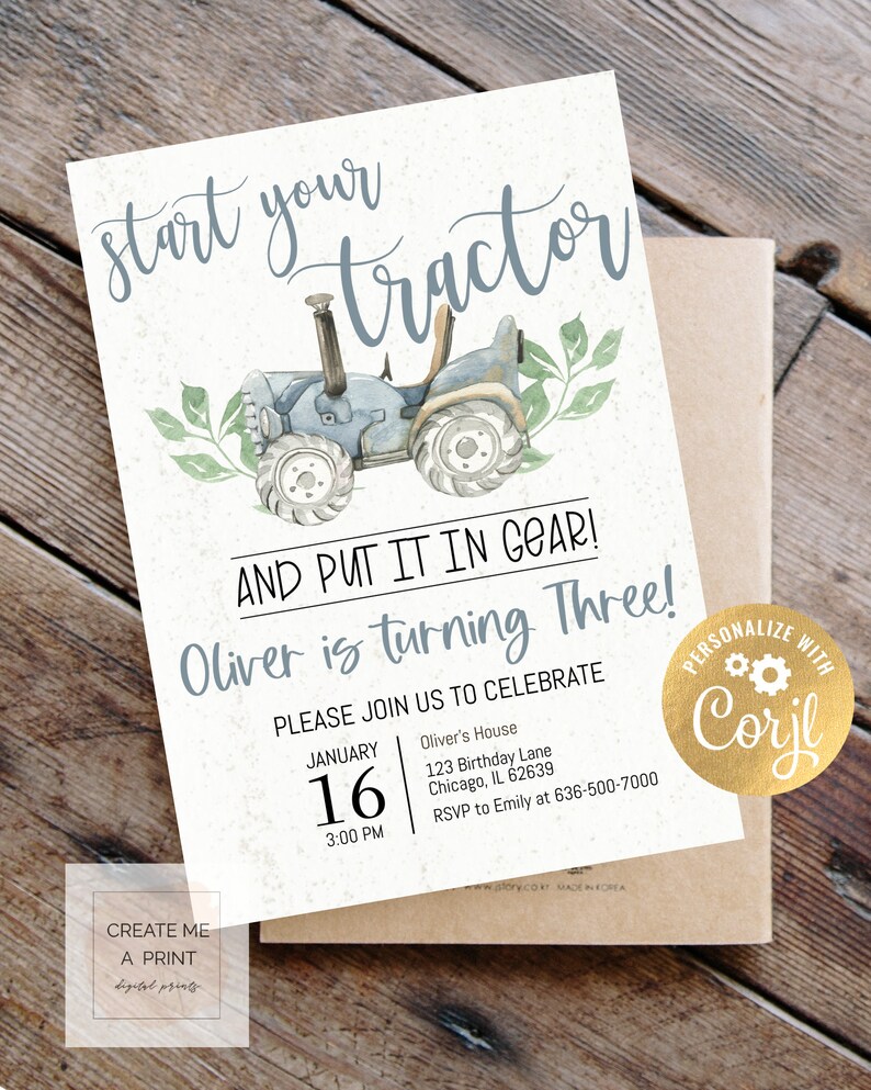 Tractor Editable Digital Birthday Invitation Tractor Birthday Etsy