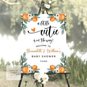 Welcome Sign for A Little Cutie is on the way template, Editable Baby Shower Sign, Orange Sign Template, Digital Baby Shower 18x24, 24x36