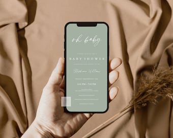 Sage Green Baby Shower Invitation, Electronic Baby Shower Invite, Gender Neutral Instant Download Modern Greenery Baby Shower Invite 1353
