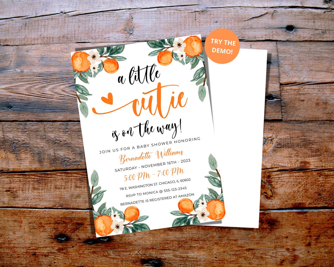 A Little Cutie is on the Way Baby Shower Invitation, Cutie Orange Baby