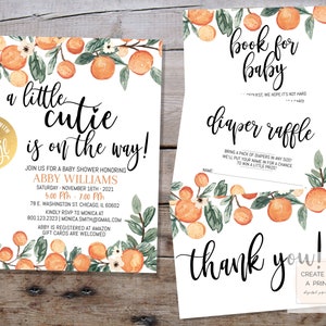 A little Cutie Set Editable Baby Shower Invitation,Cutie Orange Baby Shower Invite Template,Digital Instant Access Orange Baby Shower Invite