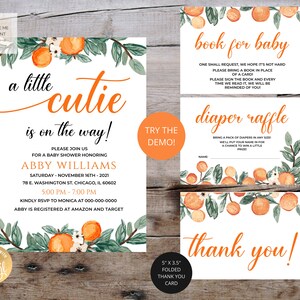 Little Cutie Set Editable Baby Shower Invitation, Cutie Orange Baby Shower Invite Template, Digital Instant Access Orange Baby Shower Invite