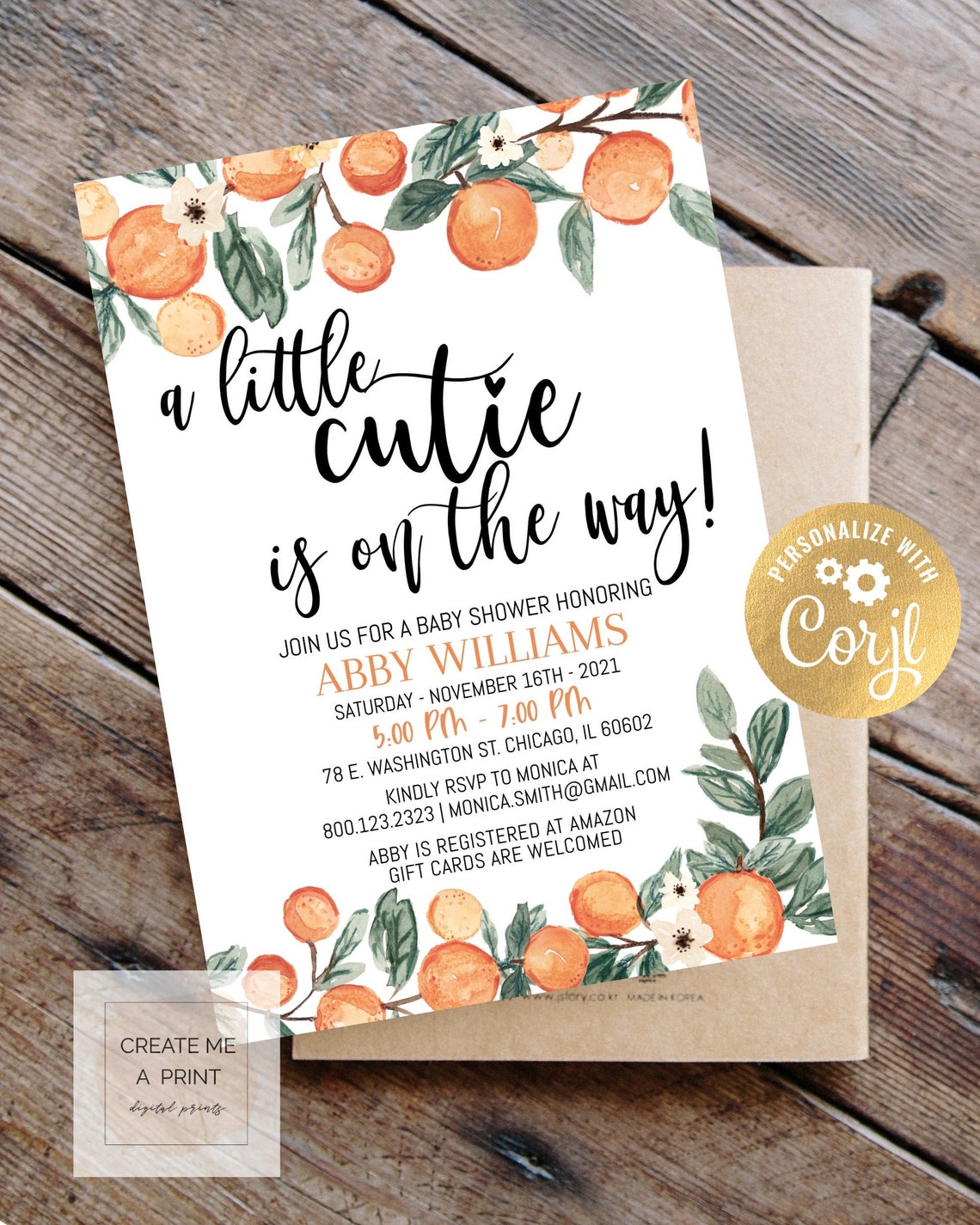 A little Cutie Editable Baby Shower Invitation Cutie Orange Etsy