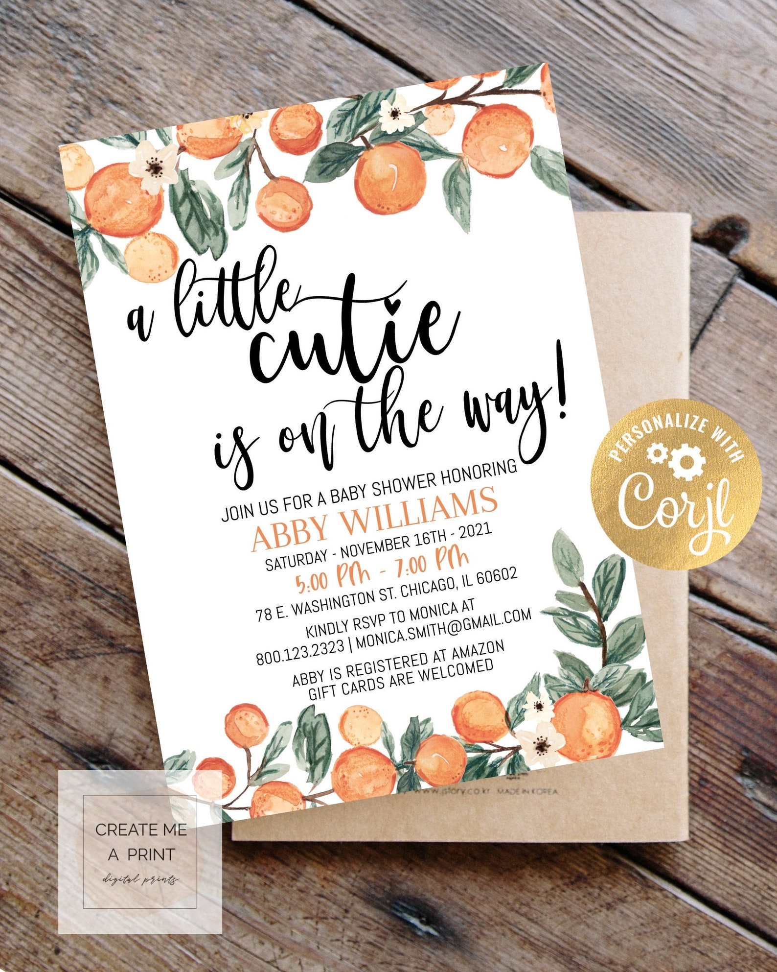 A little Cutie Editable Baby Shower Invitation Cutie Orange Etsy