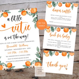 A Little Cutie Is On The Way Baby Shower Invitation Bundle, Cutie Orange Baby Shower Invite Template, Digital Baby Shower Invite 974 2001