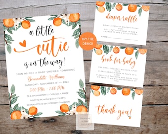 A Little Cutie Is On The Way Baby Shower Invitation Bundle, Cutie Orange Baby Shower Invite Template, Digital Baby Shower Invite 974 2001