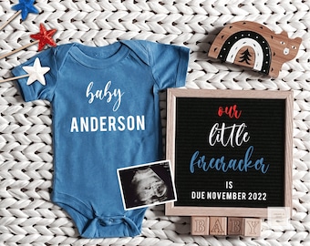 July 4th Digital Pregnancy Announcement Template, Social Media Holiday Pregnancy Announcement, 4th of July Baby Reveal, You Edit