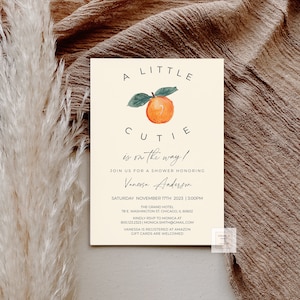 Little Cutie Orange Editable Baby Shower Invitation, Cutie Orange Baby Shower Invite Template,Digital Little Cutie Orange Baby Shower Invite