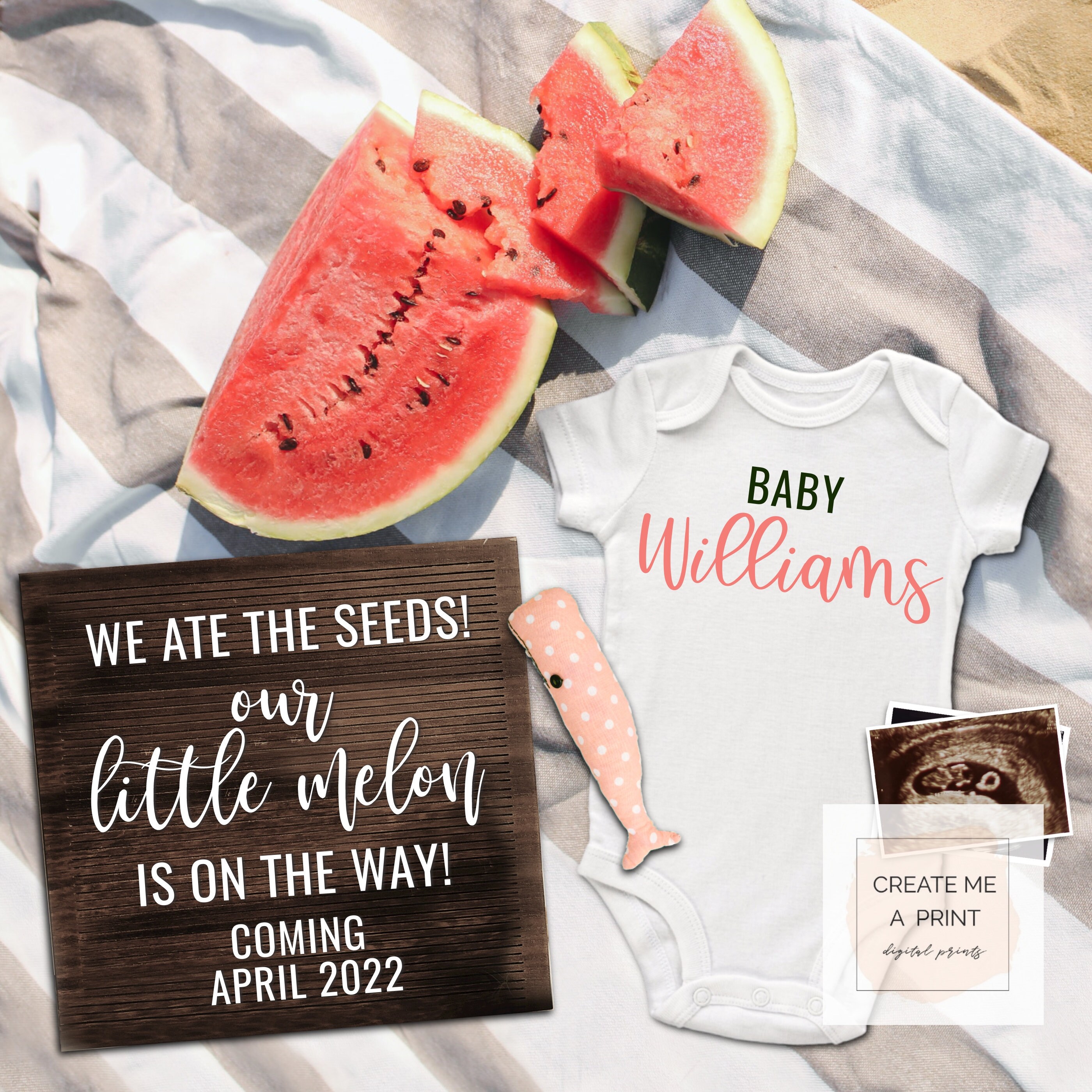 Little Melon Editable Pregnancy Announcement Summer Digital Etsy