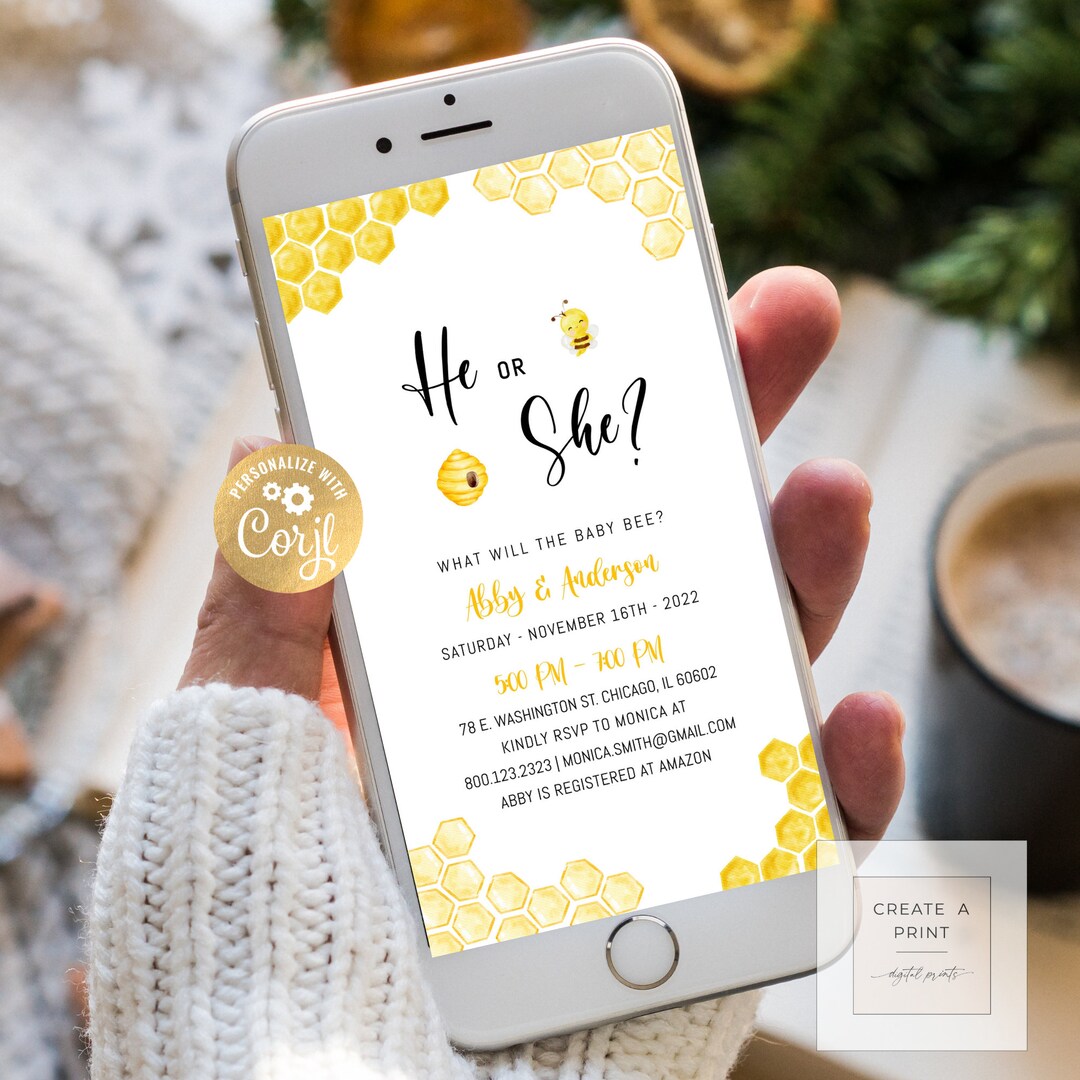 He or She What Will It Bee Invitation Template, What Will the Baby Bee ...