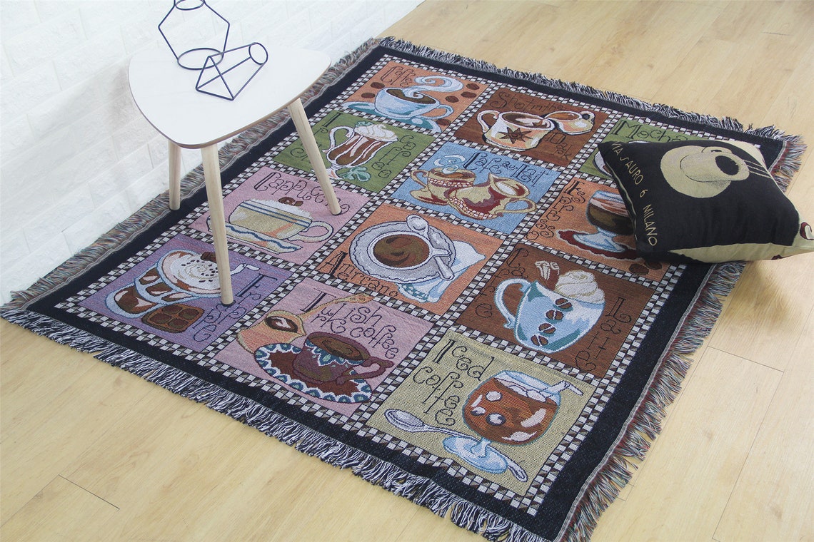 Coffee Theme Kitchen Rugs Outdoor Camp Mat Coffee Throw Etsy