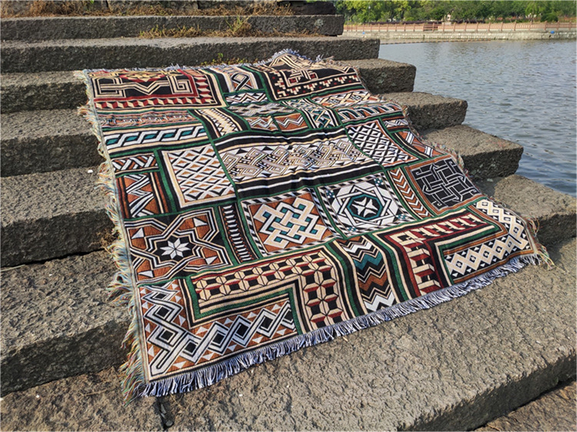 American Bohemian Blanket with Fringe Sofa Throw Blanket Etsy