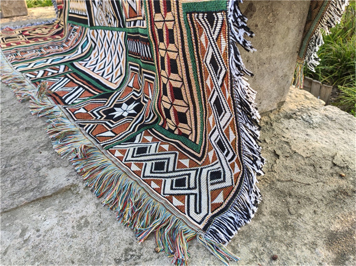 American Bohemian Blanket with Fringe Sofa Throw Blanket Etsy