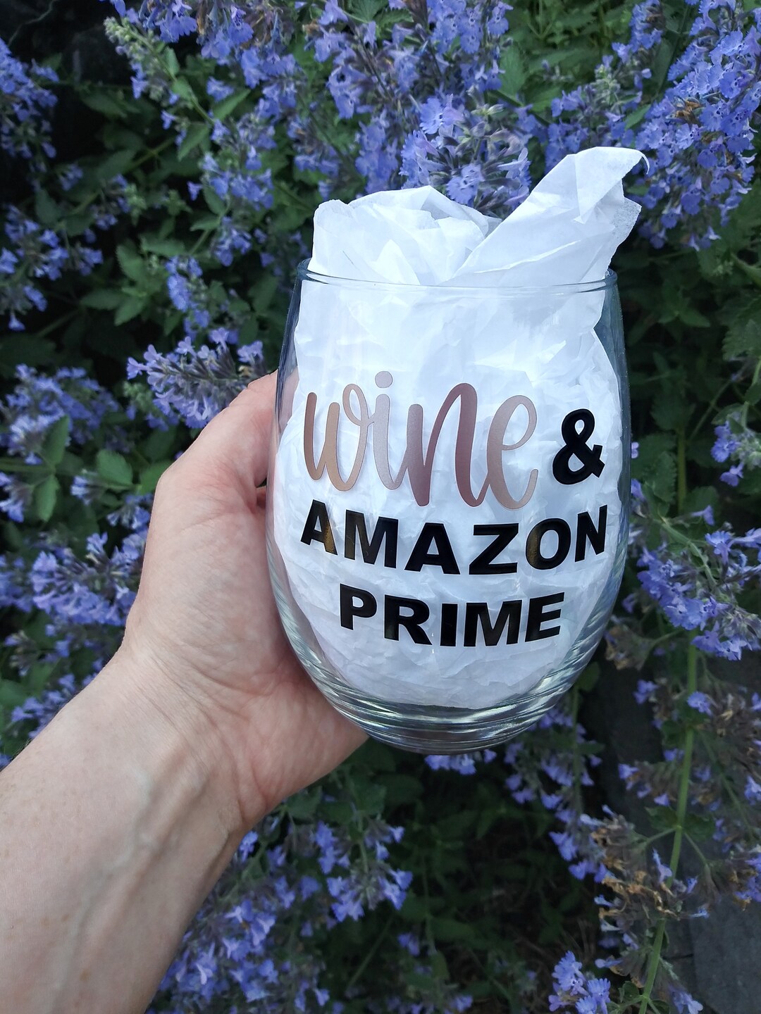 Wine and Amazon Prime Wine Glass Funny Wine Glass Stemless Etsy