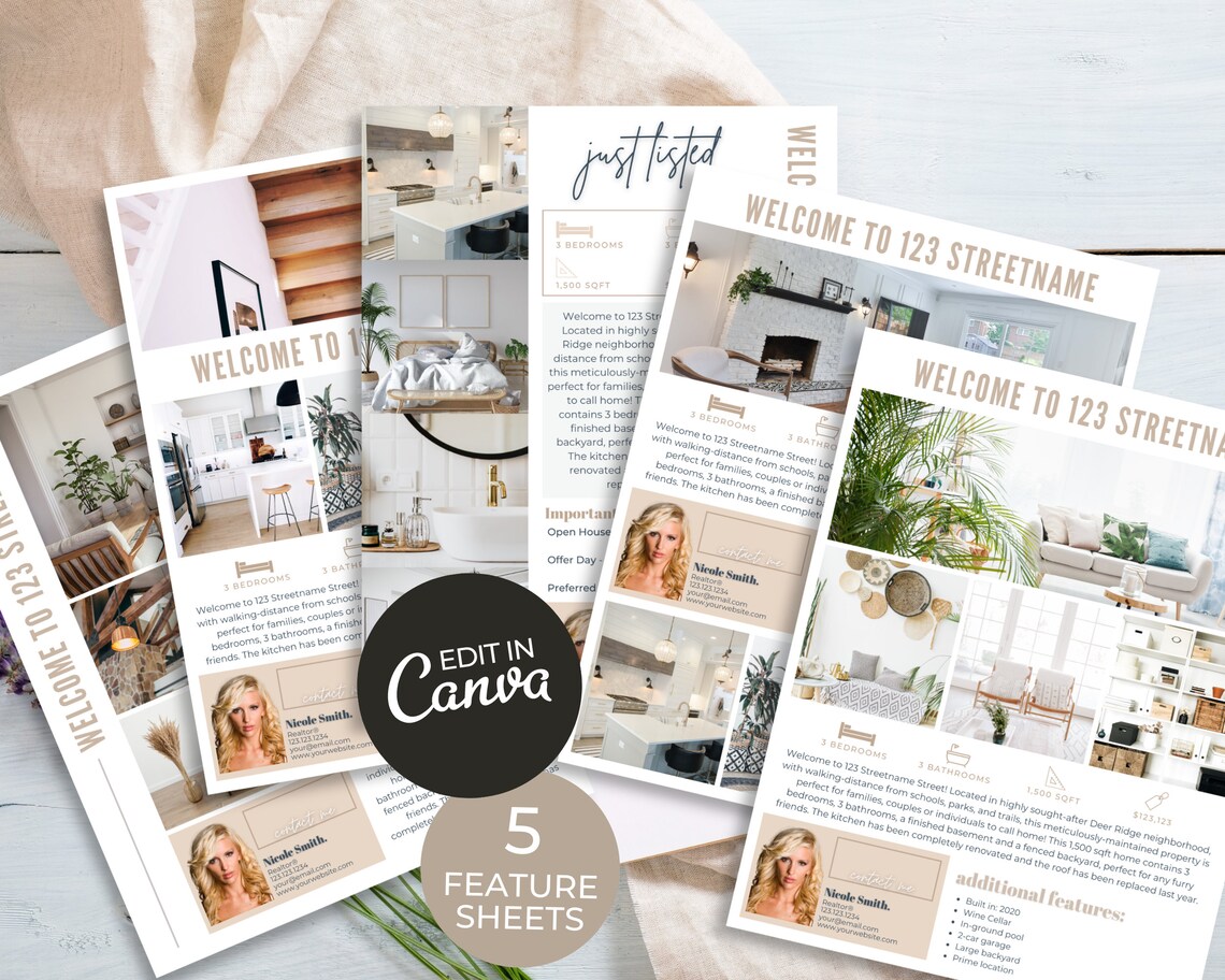 5 Classic Real Estate Feature Sheet Template Bundle | Real Estate ...