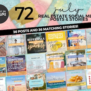 July Real Estate Social Media Posts & Stories | Summer Real Estate Social Media Posts | Real Estate Marketing | Real Estate Social Media