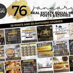 January Real Estate Posts & Matching Stories | Holidays Winter Real Estate Social Media Posts | Realtor Holiday Posts, Real Estate Marketing