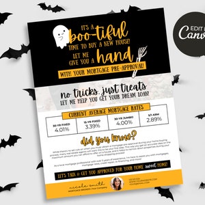 Es un momento maravilloso para comprar una carta de folleto de hipoteca de casa / Folleto de hipoteca de Halloween / Folleto de hipoteca de otoño / Marketing de hipotecas de Halloween