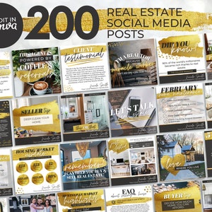 200 Gold Real Estate Social Media Posts | Real Estate Marketing | Real Estate Social Media | Real Estate Facebook | Real Estate Instagram