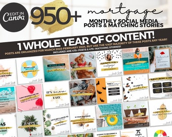 Monthly MORTGAGE Social Media Posts & Matching Stories Bundle | Mortgage Social Media Templates | Monthly Mortgage Instagram Posts, Mortgage