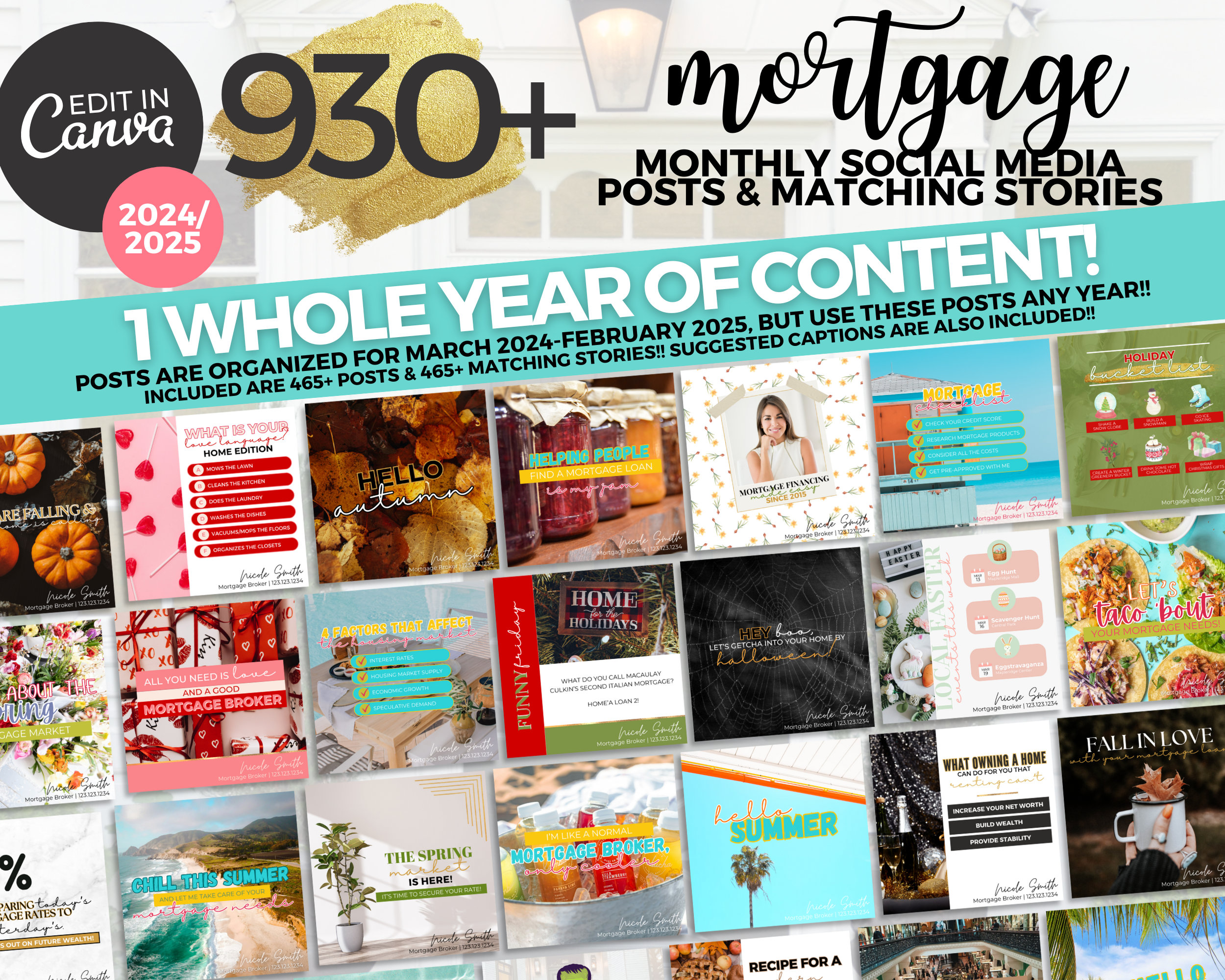 NEW Monthly MORTGAGE Social Media Posts & Matching Stories Bundle | Mortgage Social Media Templates | Monthly Mortgage Instagram Posts