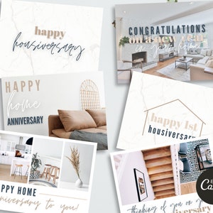 Tarjetas de aniversario de Happy Home / Tarjeta de bienes raíces / Tarjeta de aniversario de Happy House / Marketing inmobiliario / Postal editable de agente inmobiliario / Canva