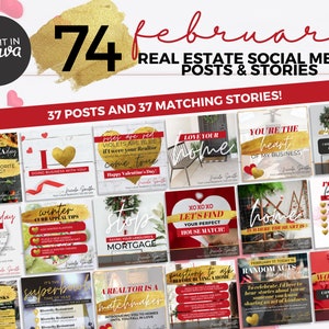 February Real Estate Posts & Matching Stories | Holidays Winter Real Estate Social Media Posts, Realtor Holiday Posts, Real Estate Marketing