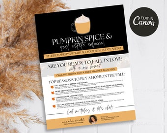 Pumpkin Spice & Real Estate Advice Flyer | Fall Real Estate Prospecting Letter | Realtor Farming Flyer | Real Estate Marketing, Realtor Fall