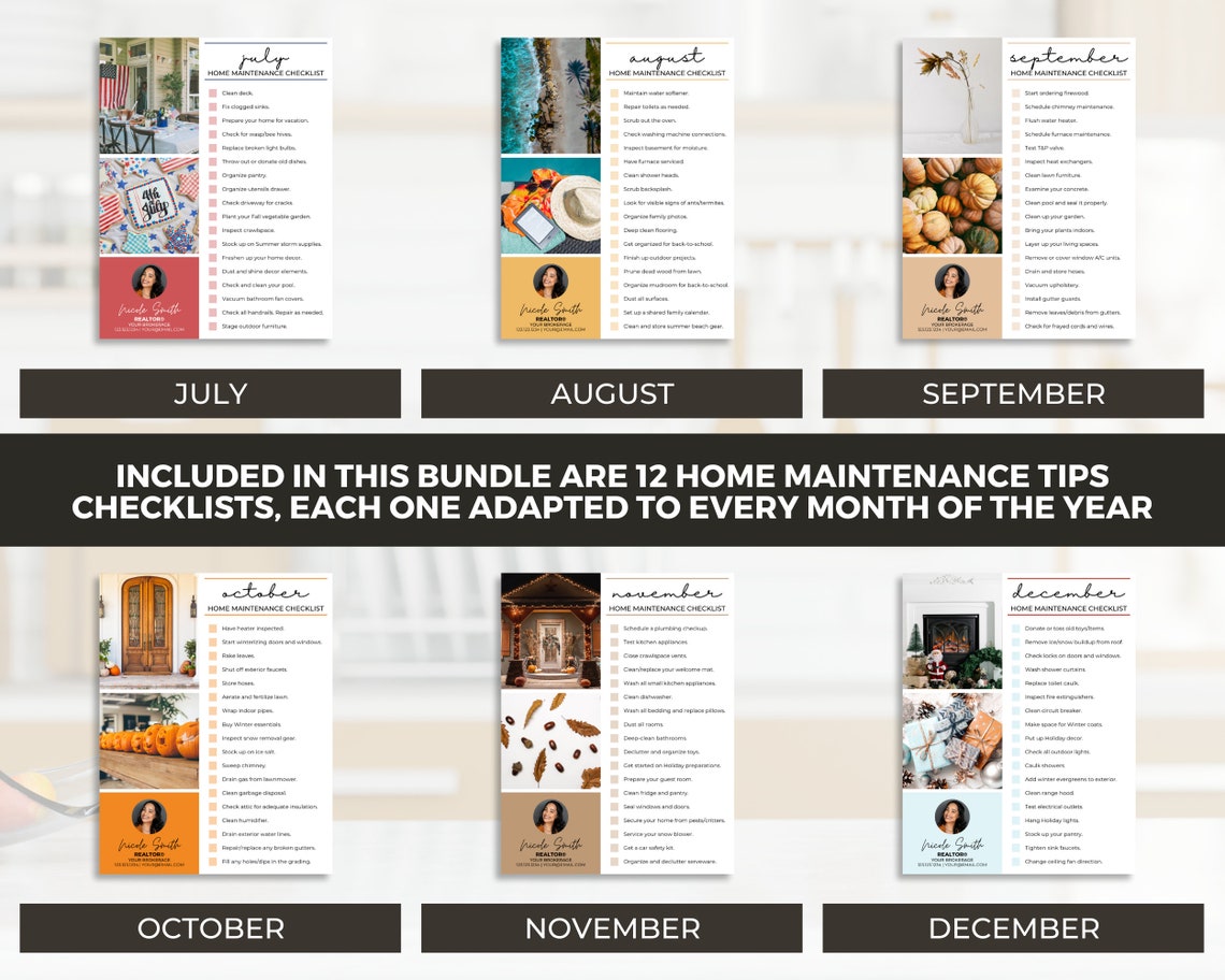 12 Monthly Home Maintenance Checklists BUNDLE | Real Estate Flyer ...