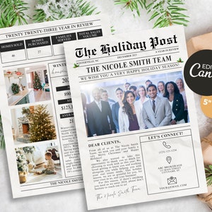 De Holiday Post Krant Vastgoed TEAM Kerstkaart | Kerstkaart voor klanten | Vakantiekaart voor onroerend goed | Onroerend goed vakantie briefkaart