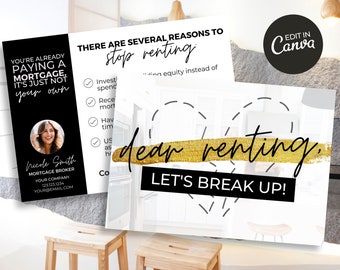 Dear Renting, Let's Break Up Postcard | Mortgage Postcard | Mortgage Marketing | Mortgage Broker Marketing Tools | Mortgage Introduction